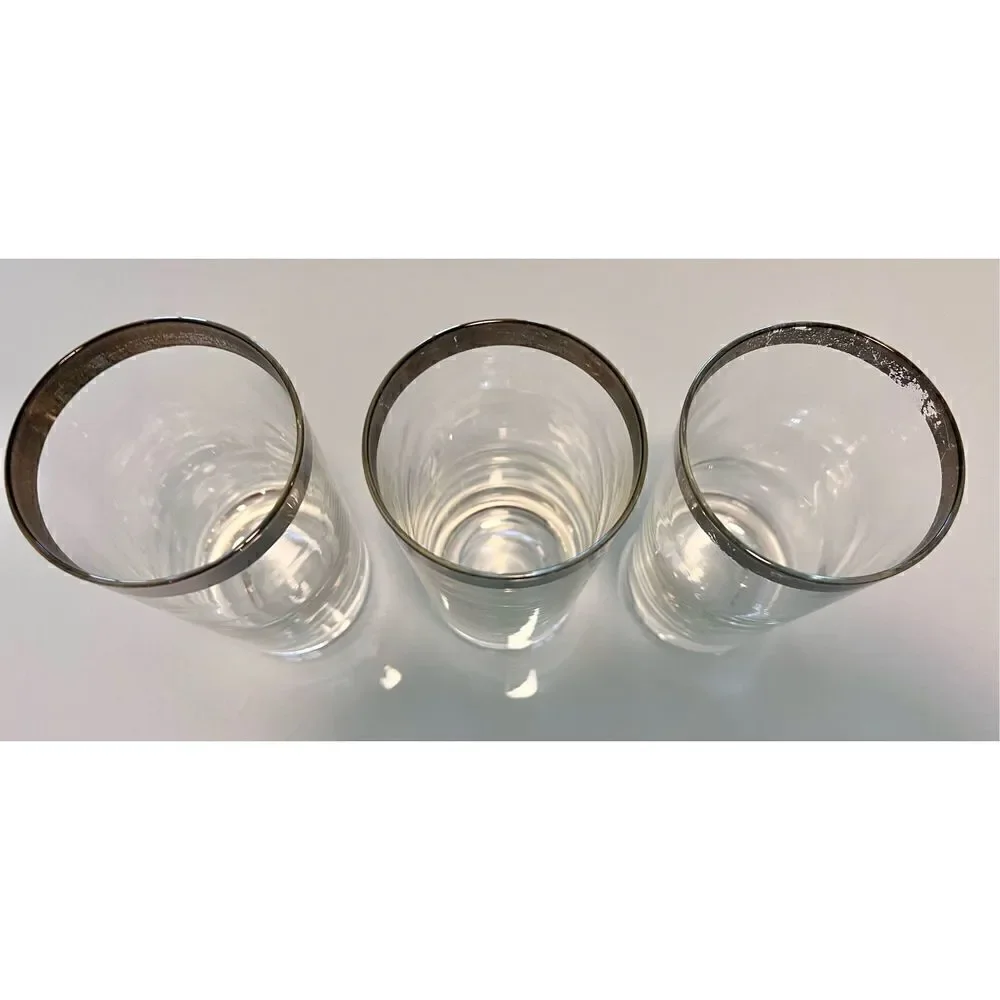 Lot of 3 Dorothy Thorpe Silver Rim Highball Glasses Ice Tea Drinking Glasses